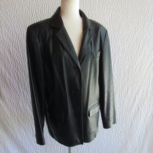 Womens Black Genuine Leather Coat M Vintage Designer Jacqueline Ferrar
